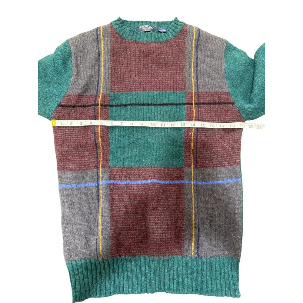Vintage Puritan Moorings Mens Size L Wool Sweater Plaid Green Red Blue Grandpa - Picture 4 of 6